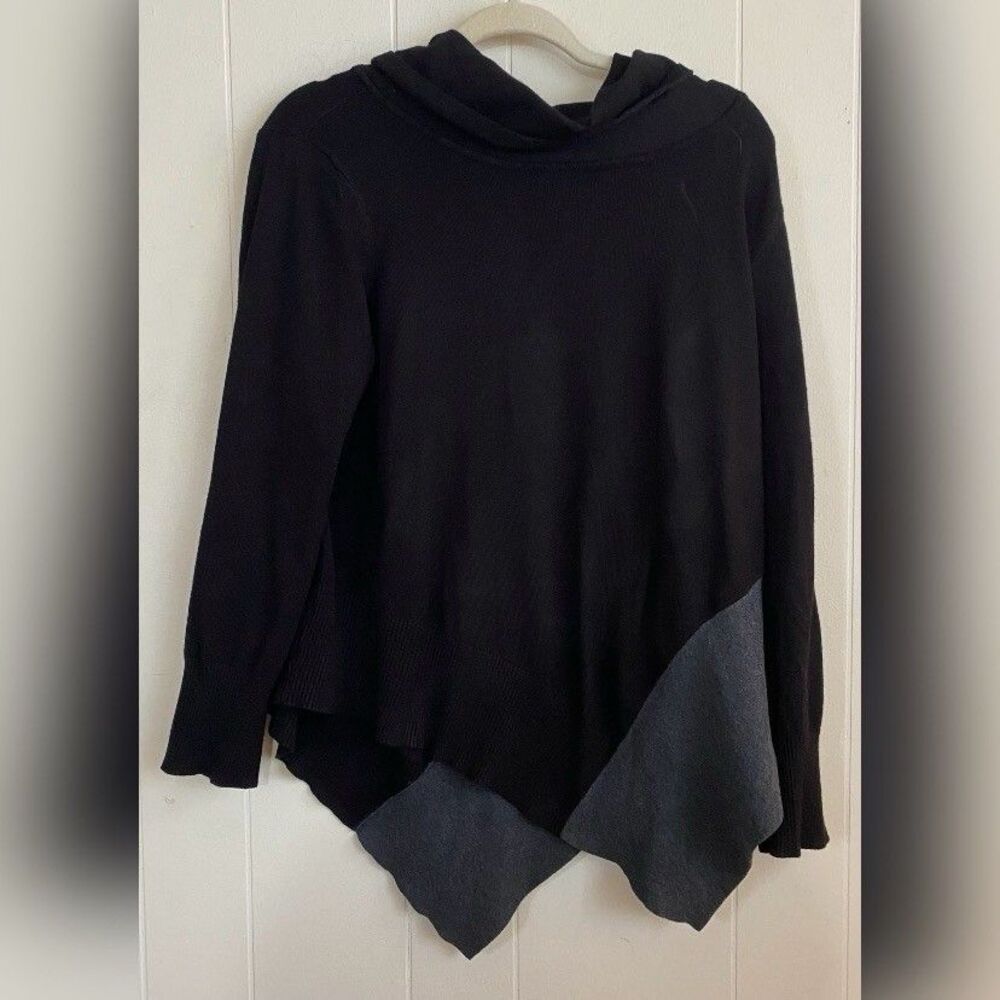 Verve Ami Sweater Women’s Large Black Gray Asymmetrical Cowl Neck